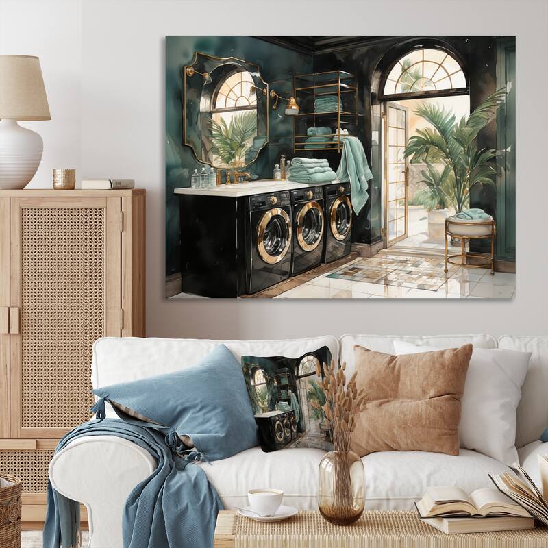 Designart "Laundry Room Art Deco I" Bath & Laundry Canvas Art Print